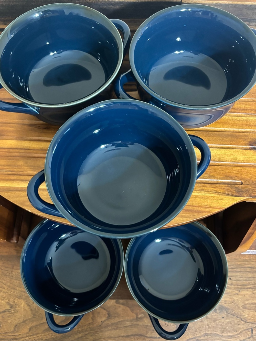 Williams Sonoma Farmhouse Navy Double Handle Soup Bowls Set of 5 Portugal